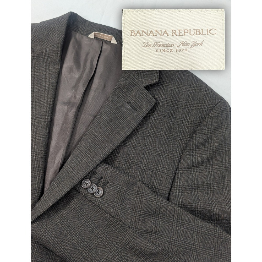 Banana Republic Mens Brown Wool  Regular Fit Suit Jacket‎ Glenn Check 42R 44"